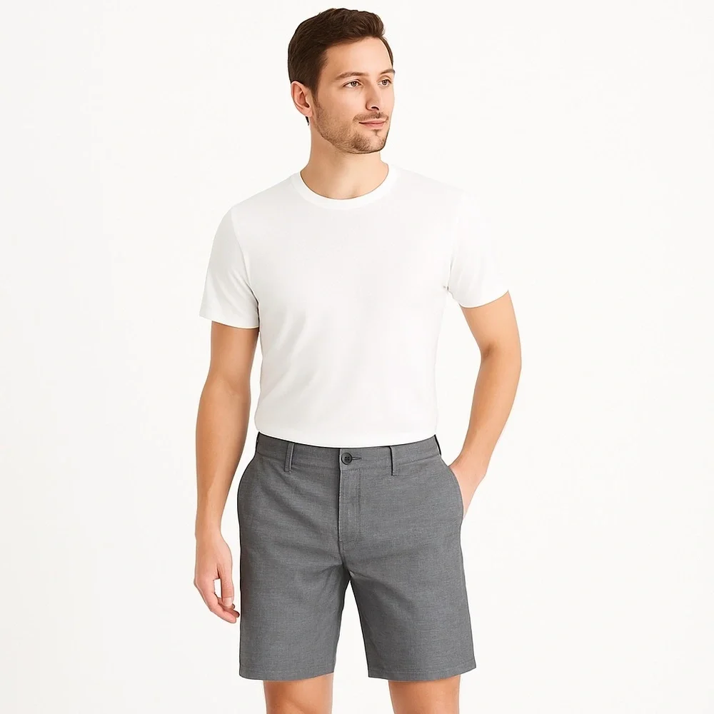 J.Crew Men Slate Gray Chambray Cotton Flat Front Casual Chino Shorts Size‎ 30